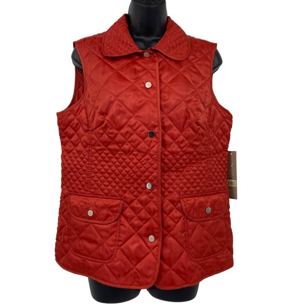 New Laura Ashley‎ Uptown Chic Quilted Vest Womens M Rust Orange Preppy